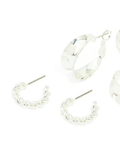 Silver Textured Hoop Earrings 3-Pack