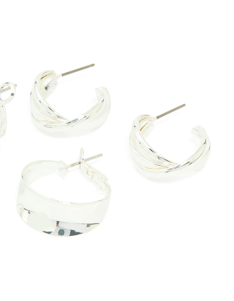Silver Textured Hoop Earrings 3-Pack