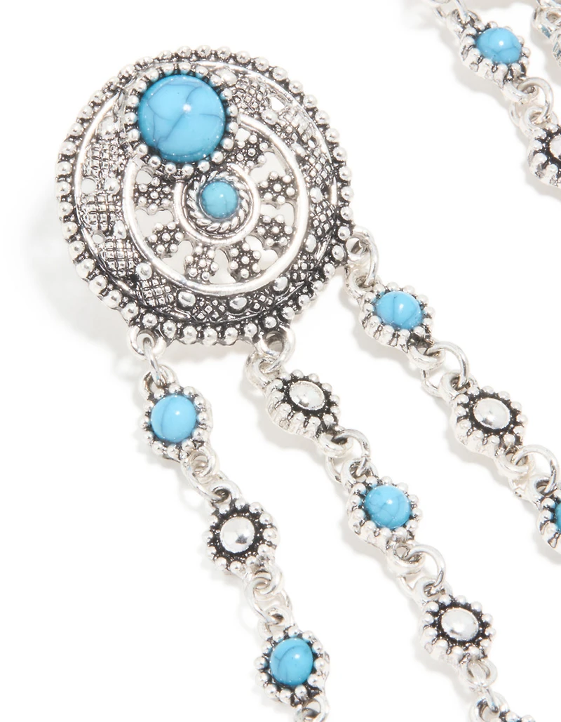 Boucles d’oreilles tombantes en cercle argenté bleu anciennes