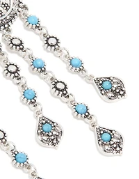 Antique Silver Blue Circle Drop Earrings