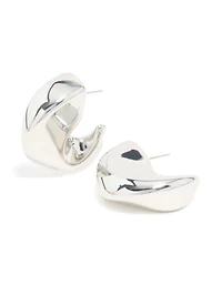 Silver C-Shape Stud Earrings