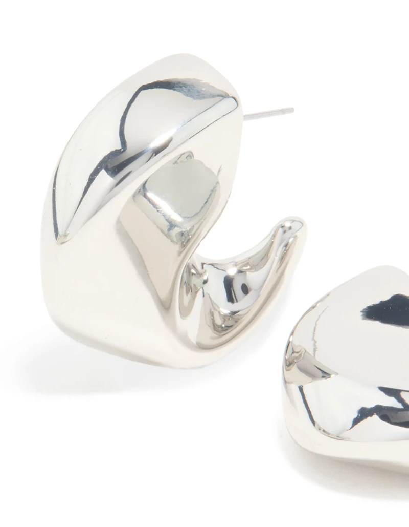 Silver C-Shape Stud Earrings