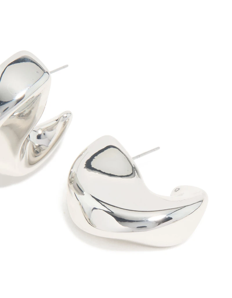 Silver C-Shape Stud Earrings