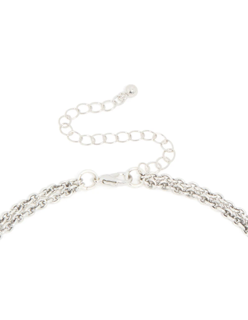 Antique Silver Textured Blue Circle Layered Necklace