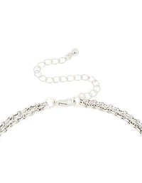 Antique Silver Textured Blue Circle Layered Necklace