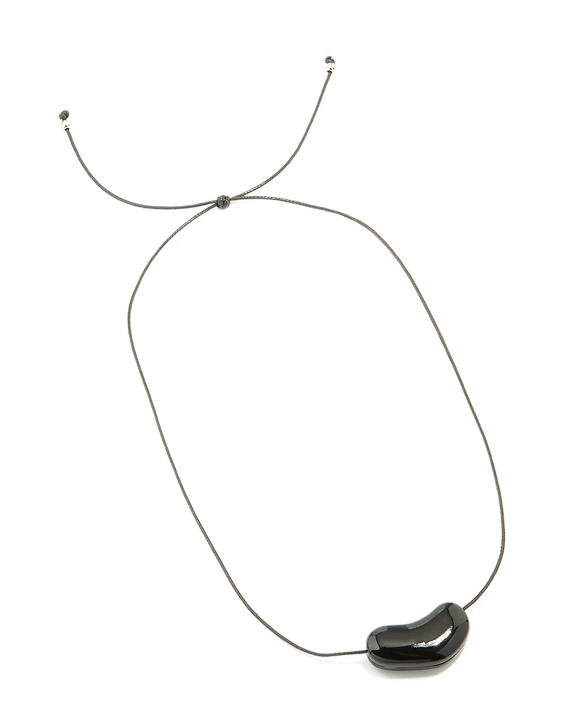Black Coated Metal Baby Pebble Orb Cord Necklace