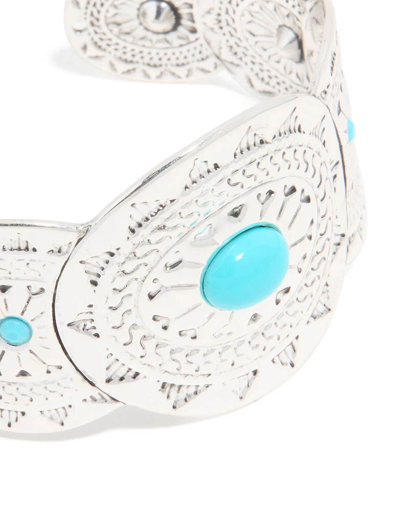 Antique Silver Blue Circle Molten Wrist Cuff