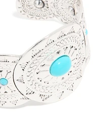 Antique Silver Blue Circle Molten Wrist Cuff