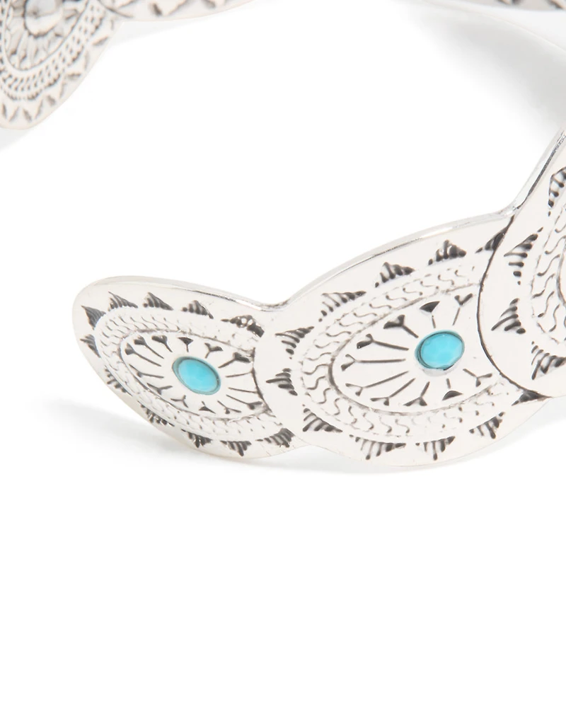 Antique Silver Blue Circle Molten Wrist Cuff