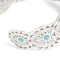 Antique Silver Blue Circle Molten Wrist Cuff