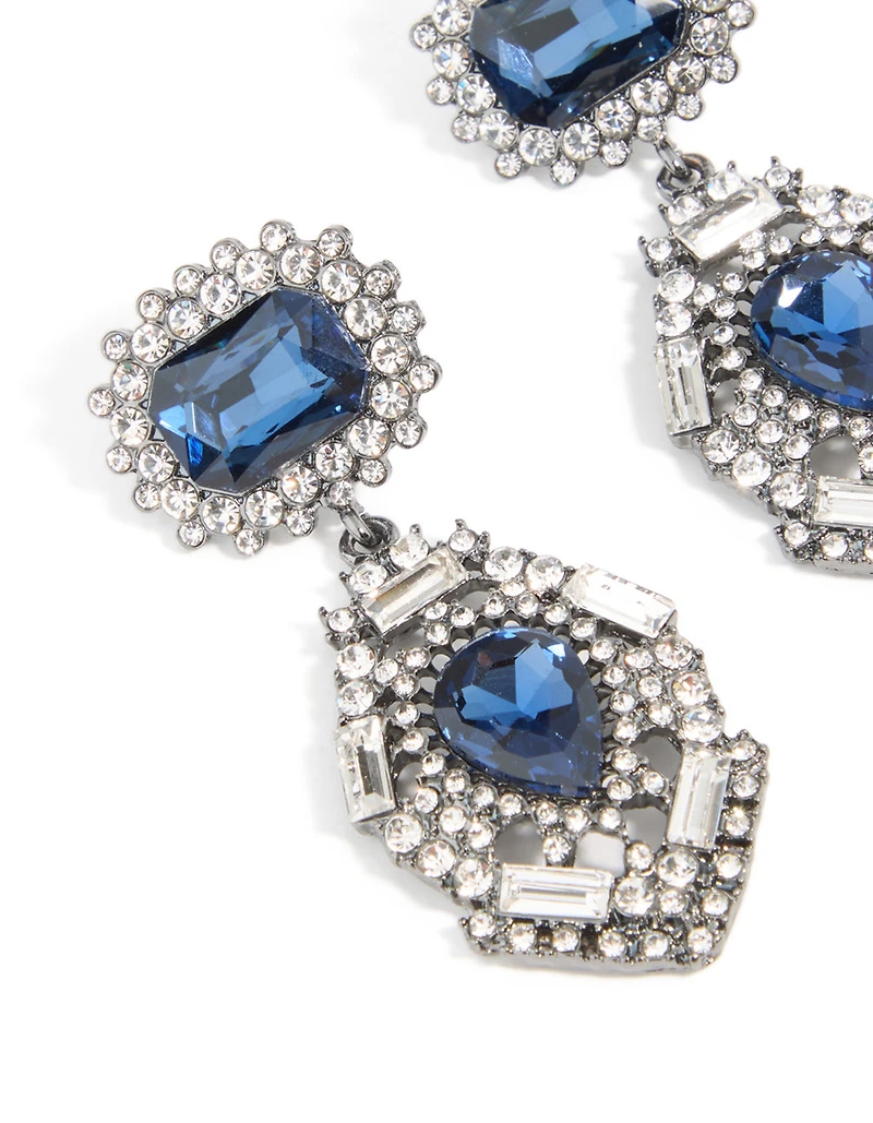 Boucles d’oreilles pendantes en poire Diamante bleu argenté