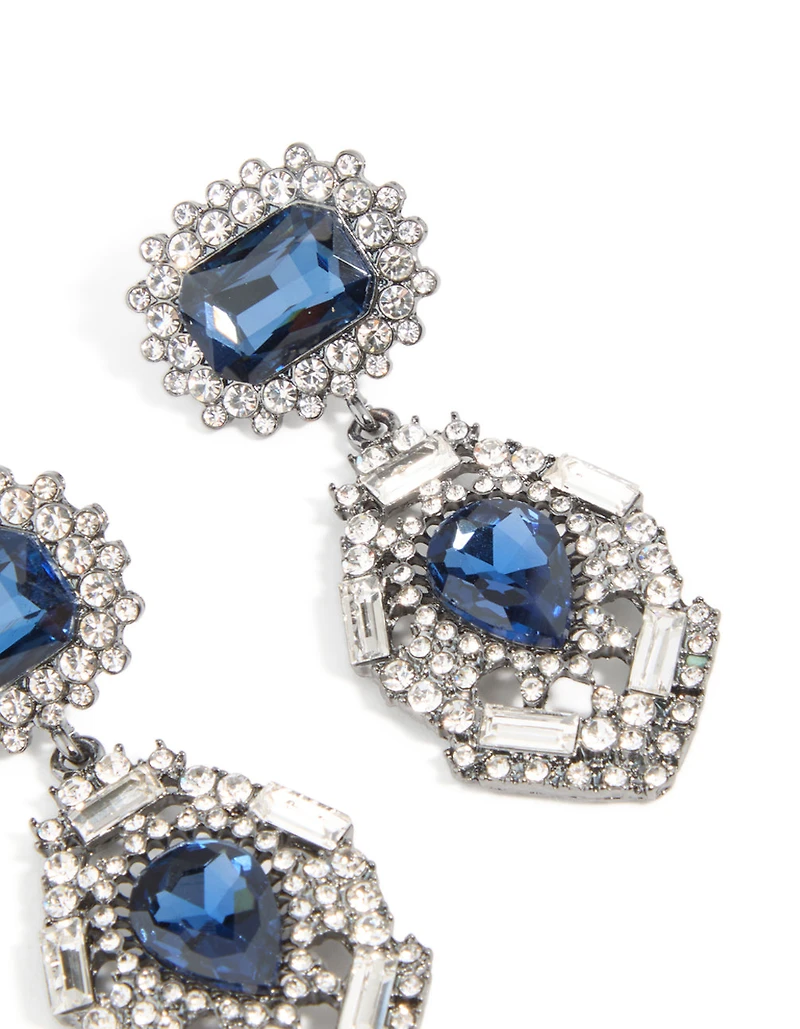 Boucles d’oreilles pendantes en poire Diamante bleu argenté