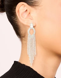 Silver Diamante Pear Tassel Drop Earrings