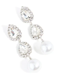 Boucles d’oreilles en perle argentée Diamante Poire