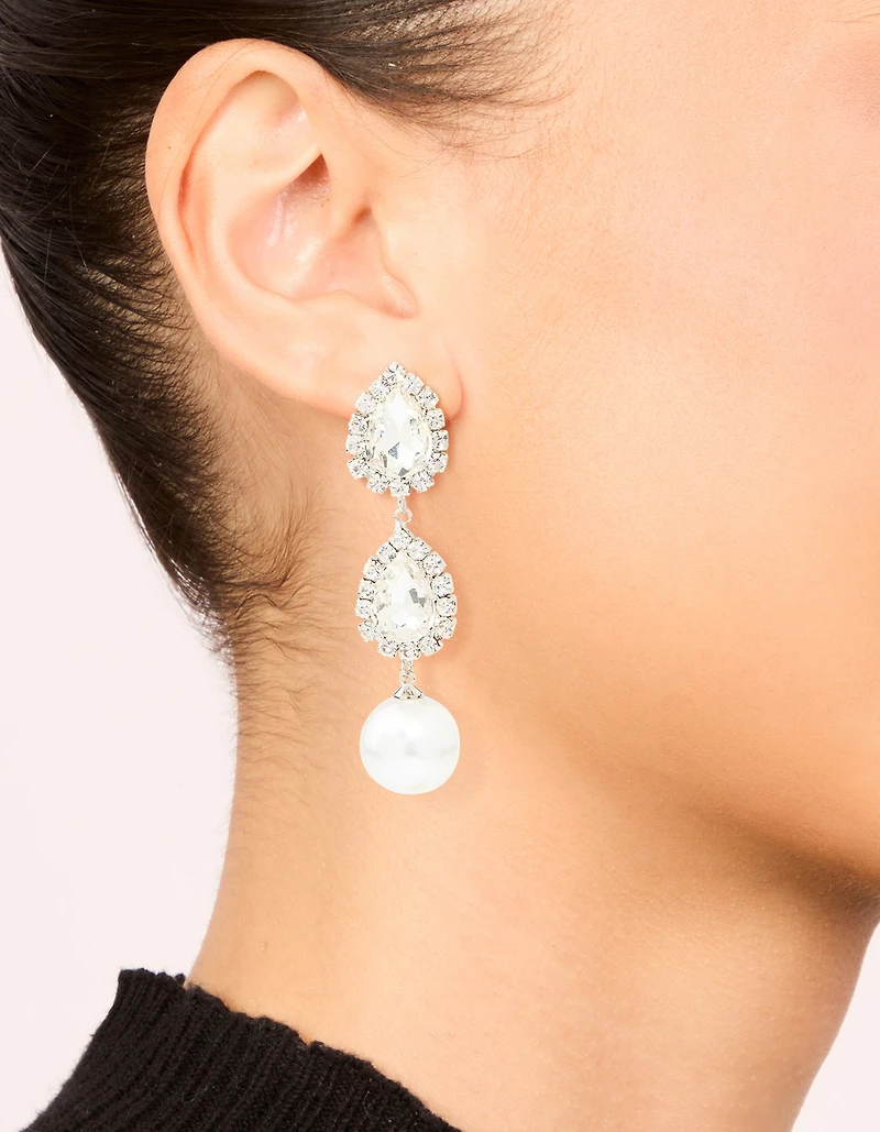 Boucles d’oreilles en perle argentée Diamante Poire