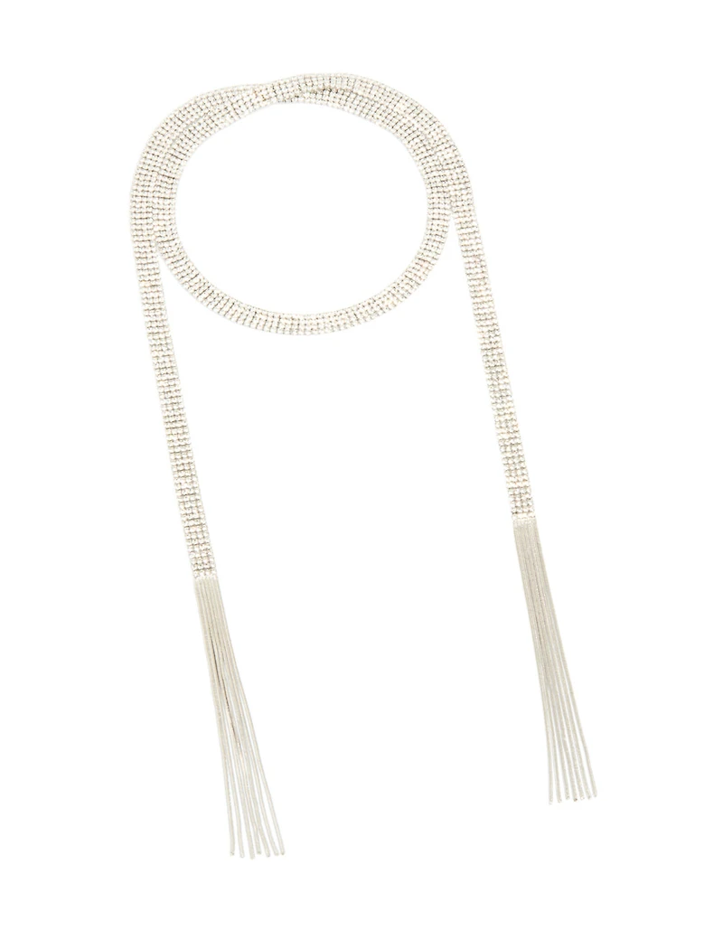 Silver Diamante Multi Tassel Necklace