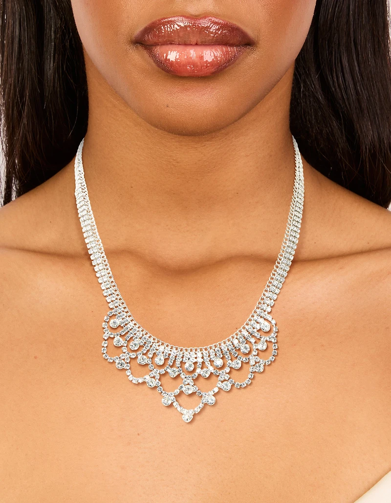 Silver Diamante Princess Statement Necklace