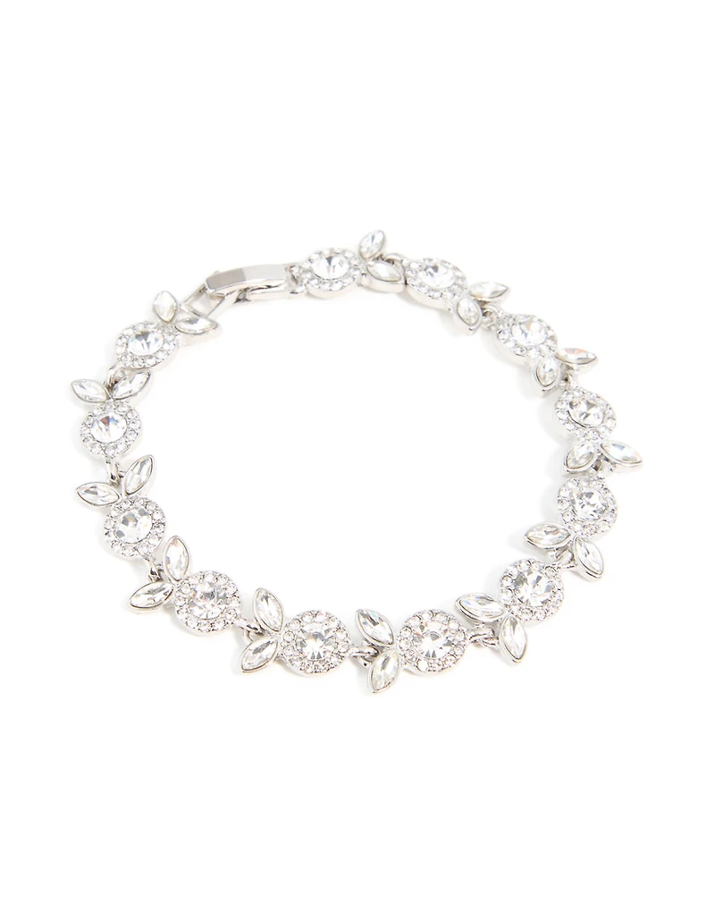 Bracelet à feuilles florales en argent Diamante