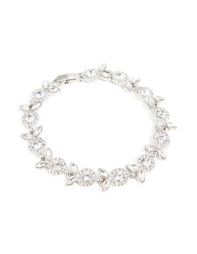 Bracelet à feuilles florales en argent Diamante