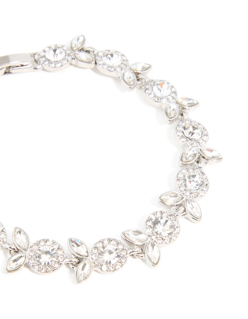 Bracelet à feuilles florales en argent Diamante