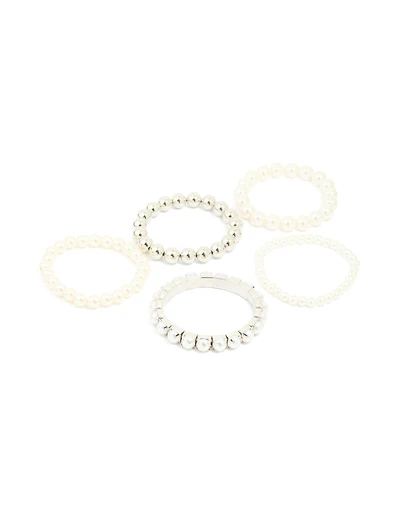 Silver Multi Pearl & Beaded Bracelets 5-Pack