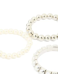 Silver Multi Pearl & Beaded Bracelets 5-Pack