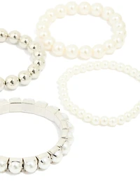Silver Multi Pearl & Beaded Bracelets 5-Pack