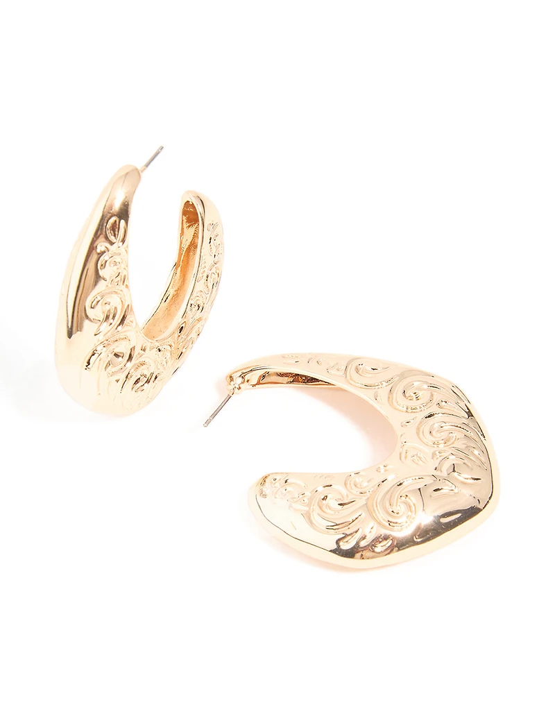 Boucles d’oreilles en forme de grand cerceau à texture dorée en spirale