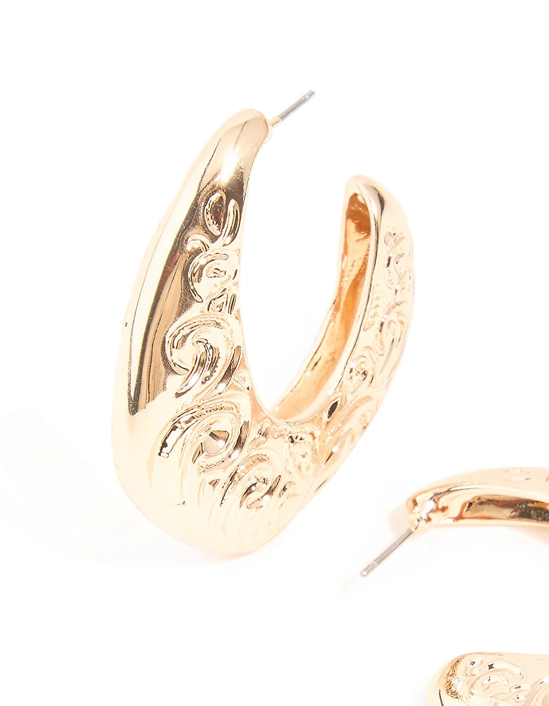 Boucles d’oreilles en forme de grand cerceau à texture dorée en spirale