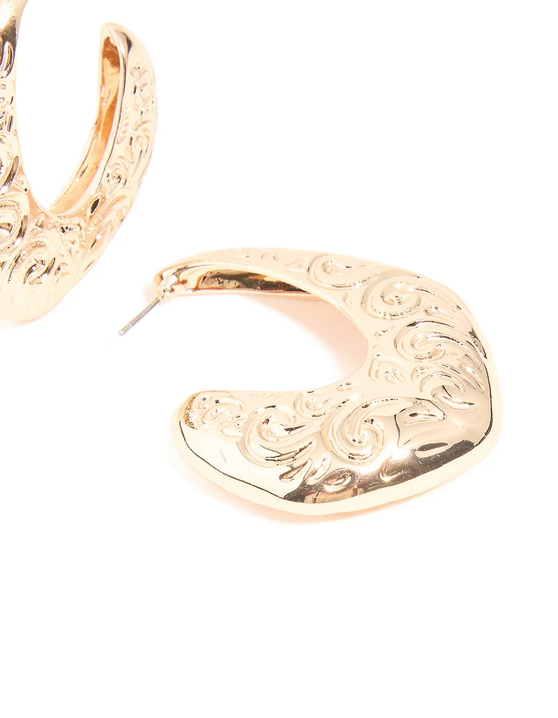 Boucles d’oreilles en forme de grand cerceau à texture dorée en spirale
