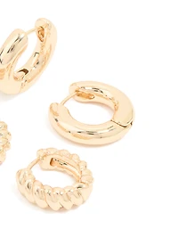 Gold Smooth & Twisted Chunky Huggie Earrings 2-Pack