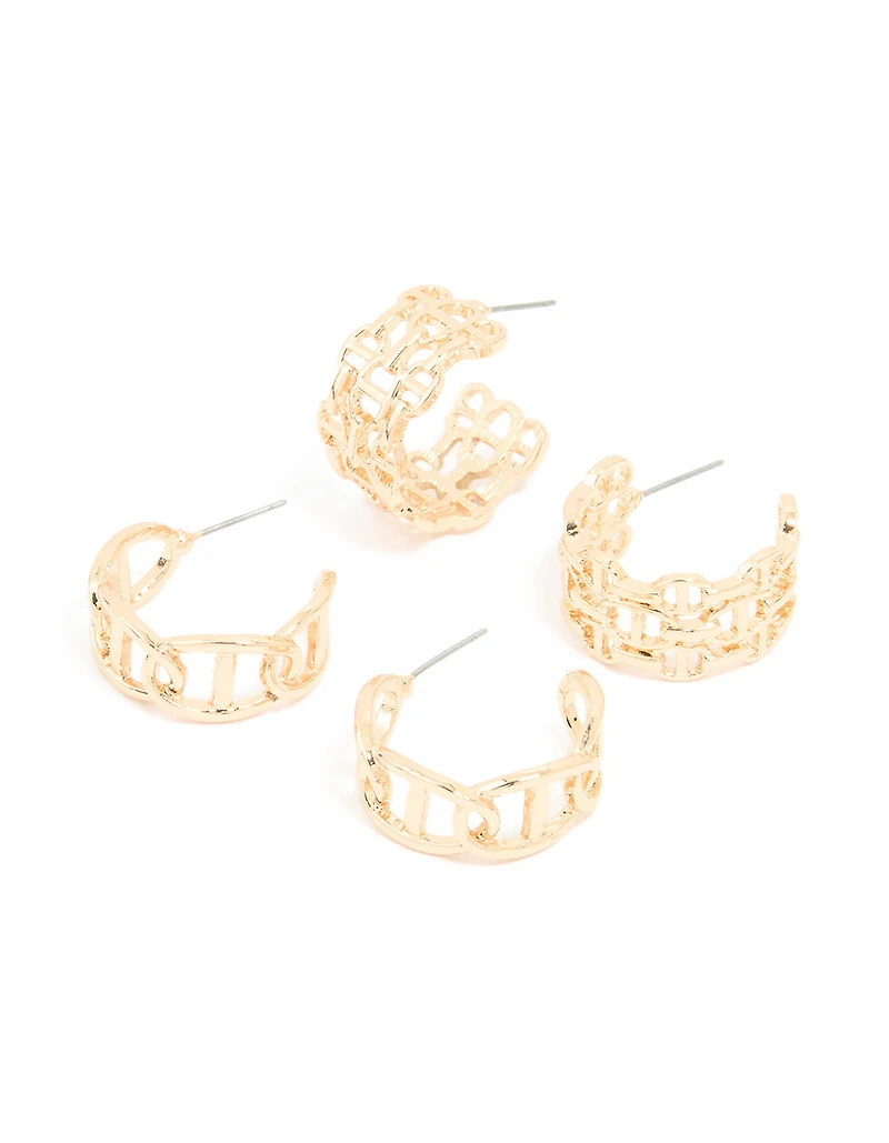 Gold Open Link Hoop Earrings 2-Pack