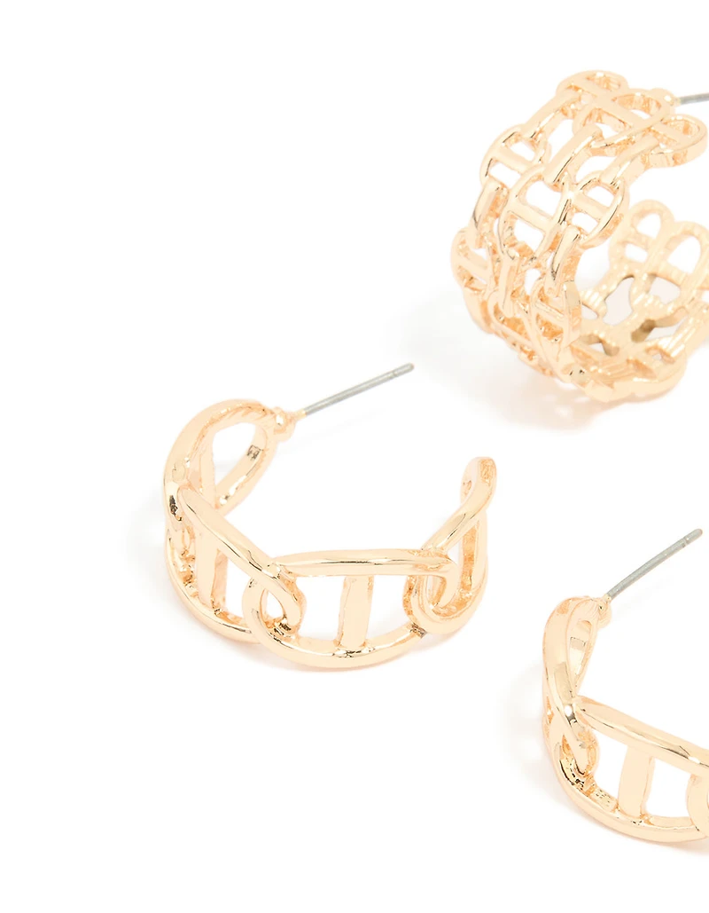 Gold Open Link Hoop Earrings 2-Pack
