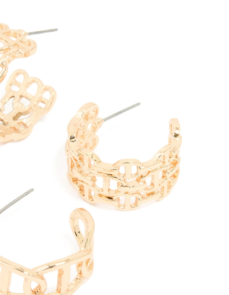 Gold Open Link Hoop Earrings 2-Pack