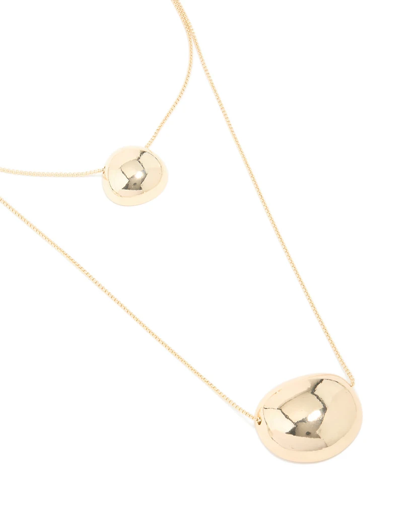 Gold Pebble Pendant Layered Necklace