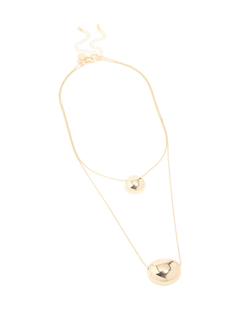 Gold Pebble Pendant Layered Necklace