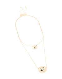 Gold Pebble Pendant Layered Necklace