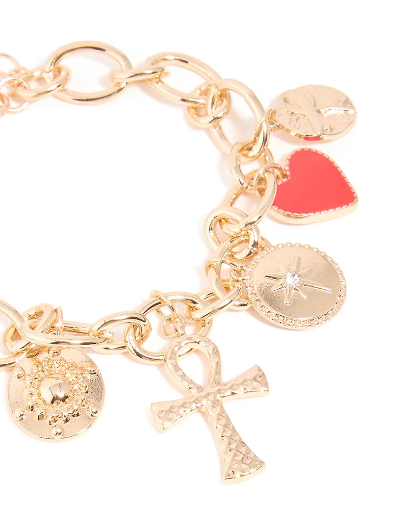Bracelet breloque croix et cœur en or