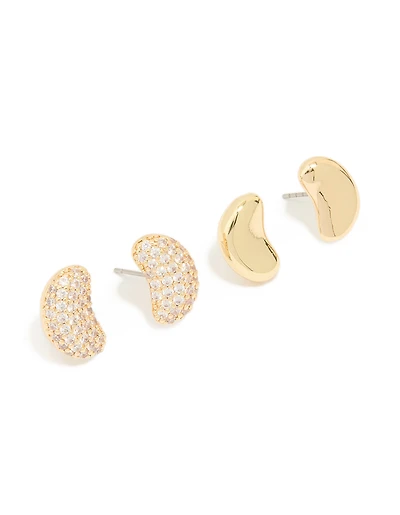 Gold Plated Mini Pebble & Cubic Zirconia Earrings 2-Pack