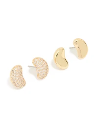 Gold Plated Mini Pebble & Cubic Zirconia Earrings 2-Pack