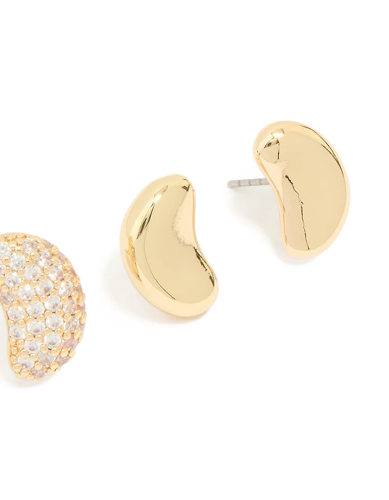 Gold Plated Mini Pebble & Cubic Zirconia Earrings 2-Pack