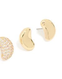 Gold Plated Mini Pebble & Cubic Zirconia Earrings 2-Pack