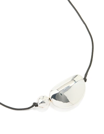 Silver Plated Pebble Cord Large Pendant Necklace