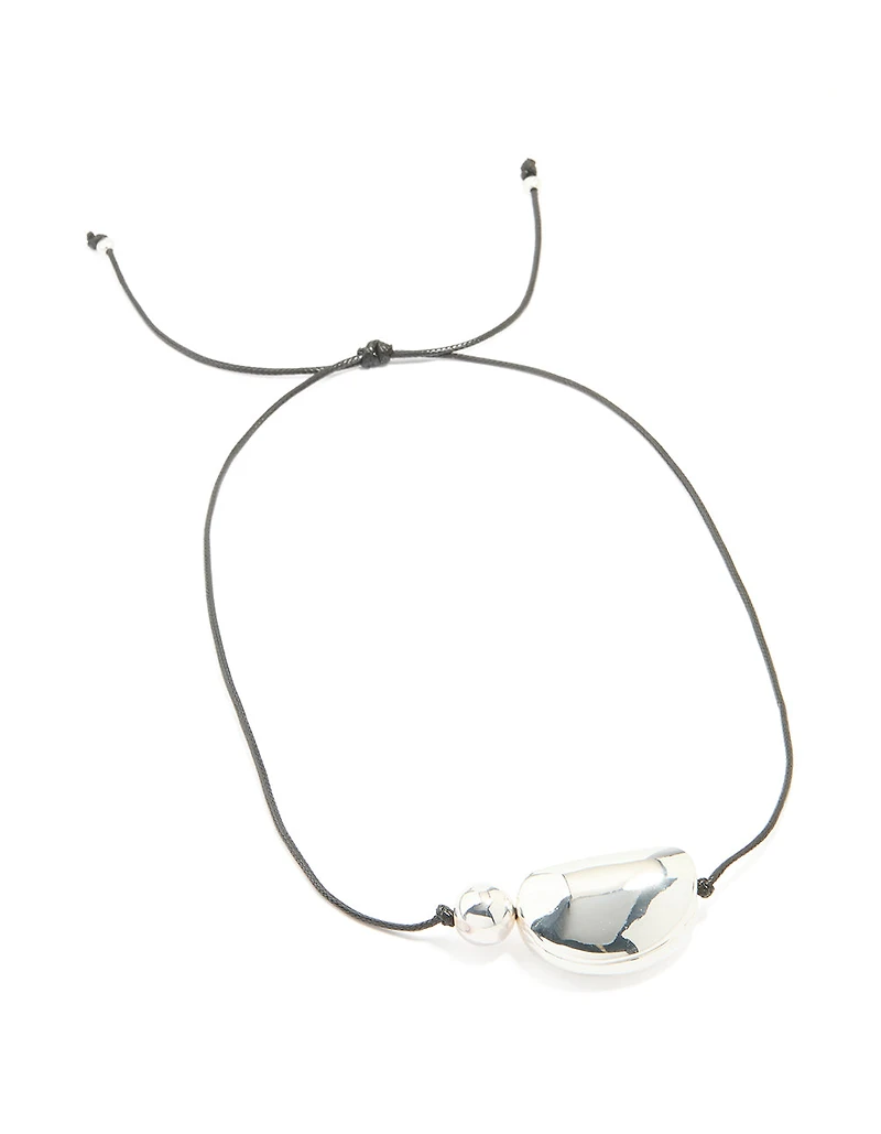 Silver Plated Pebble Cord Large Pendant Necklace