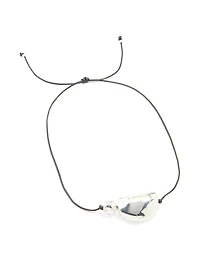 Silver Plated Pebble Cord Large Pendant Necklace
