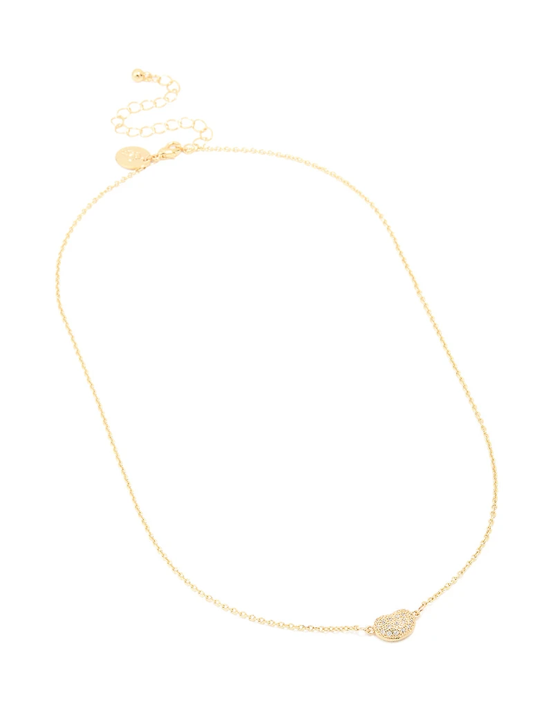 Gold Plated Cubic Zirconia Small Pebble Pendant Necklace