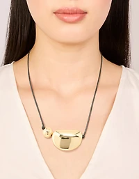 Gold Plated Large Pebble Cord Necklace