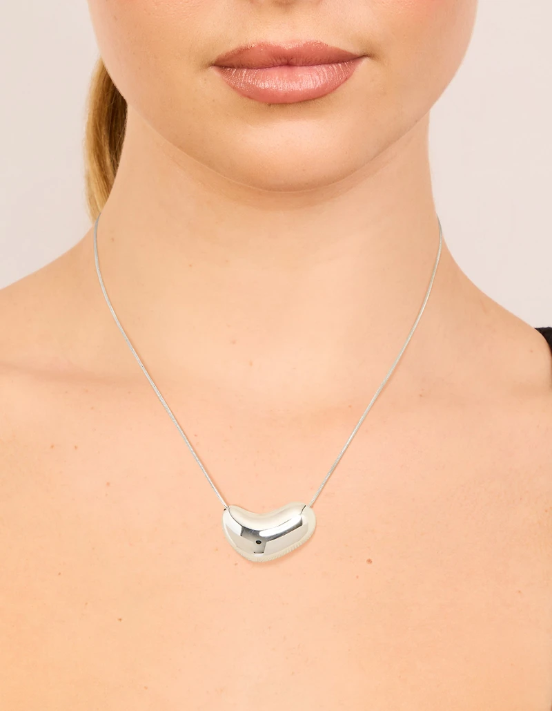 Silver Plated  Large Pebble Pendant Necklace