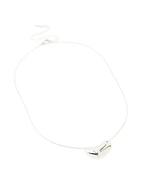 Silver Plated  Large Pebble Pendant Necklace