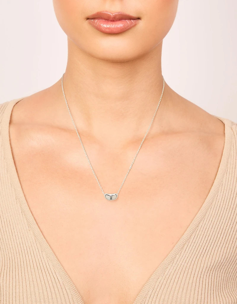 Silver Plated Small Pebble Pendant Necklace